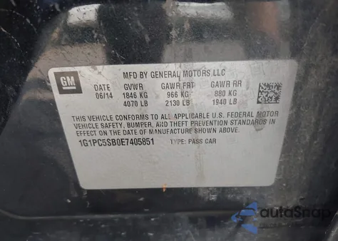 2014 Chevrolet Cruze 1Lt Auto z USA, uszkodzony, nr VIN 1G1PC5SB0E7405851